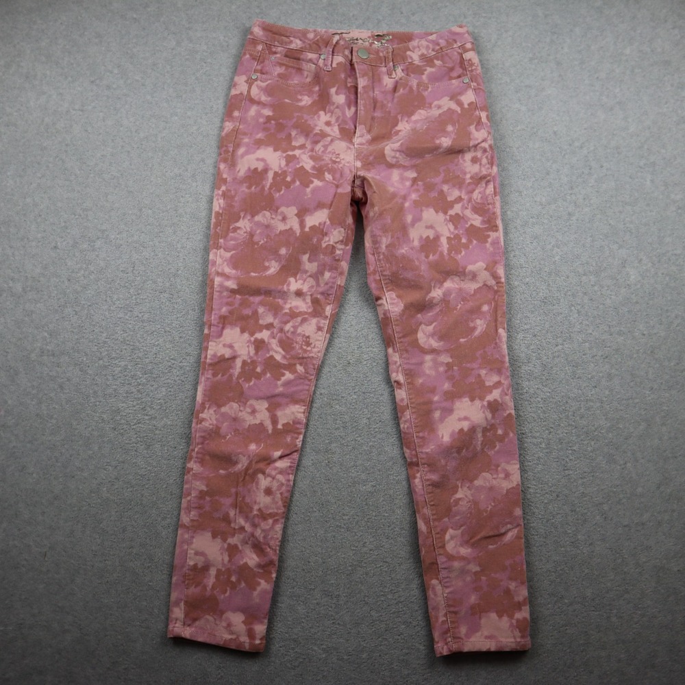 Seven7 Jeans Womens 8 Ultra High Rise Skinny Pink Floral Corduroy Stretch Pants